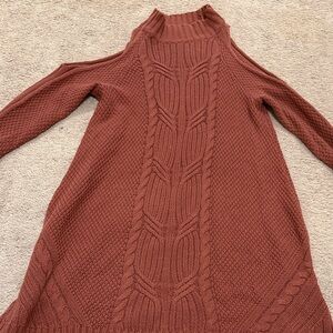 Express Rust Off-the-Shoulder Cable Knit Sweater
